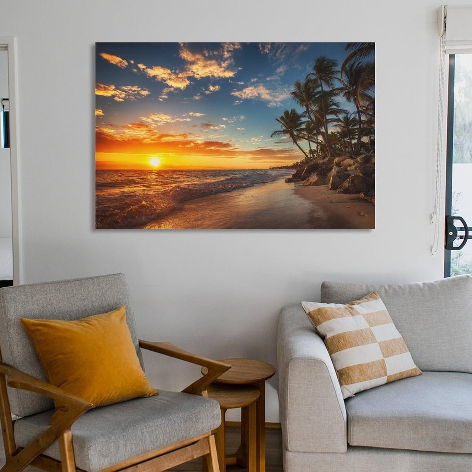 Paintings for Wall Decorations Living Room Mural Poster Beautiful Beach Waves Hitting The Shore Scenery Sunrise Palm Home Wall Decoration Canvas Art Poster And Wall Art Picture...