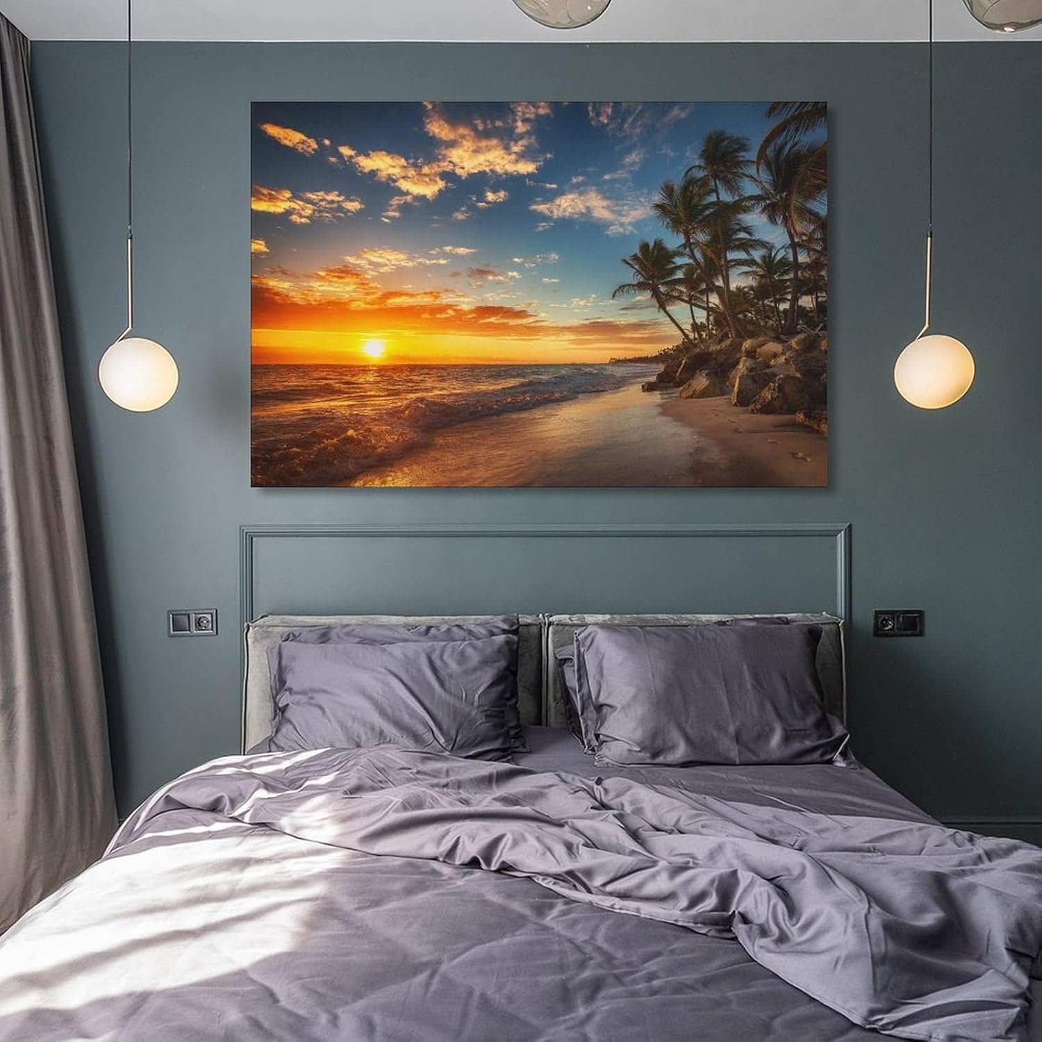 Paintings for Wall Decorations Living Room Mural Poster Beautiful Beach Waves Hitting The Shore Scenery Sunrise Palm Home Wall Decoration Canvas Art Poster And Wall Art Picture...