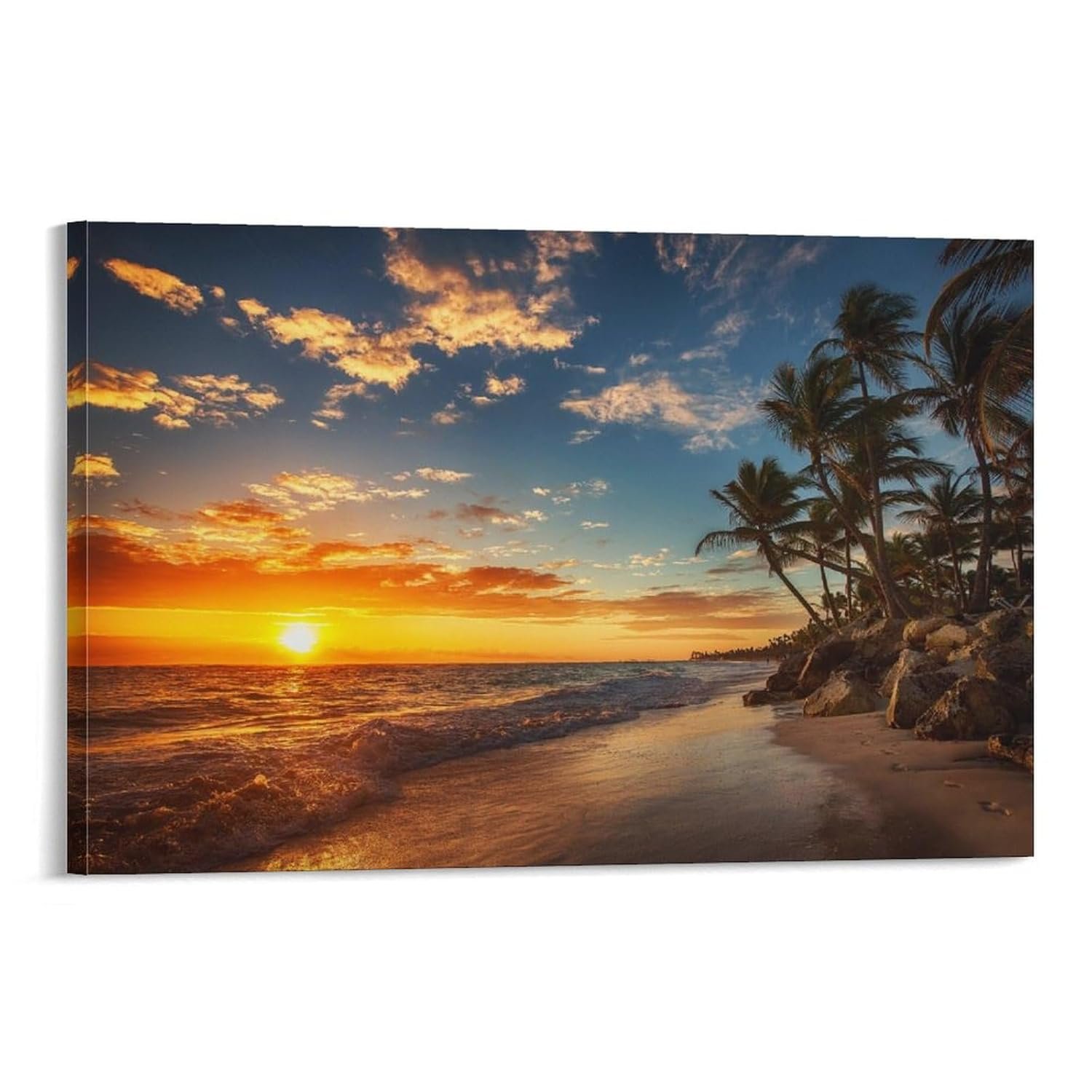 Paintings for Wall Decorations Living Room Mural Poster Beautiful Beach Waves Hitting The Shore Scenery Sunrise Palm Home Wall Decoration Canvas Art Poster And Wall Art Picture...