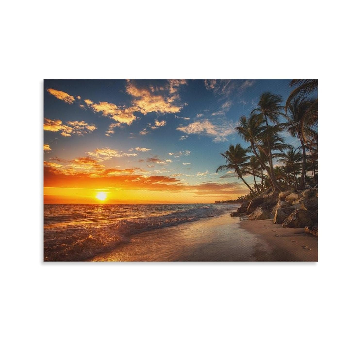 Paintings for Wall Decorations Living Room Mural Poster Beautiful Beach Waves Hitting The Shore Scenery Sunrise Palm Home Wall Decoration Canvas Art Poster And Wall Art Picture...