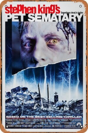 Pet Sematary 1989 Horror Film Tin Sign Vintage Movie Poster for Home Bar Wall Decor Metal Plaque Poster 8x12 Inches