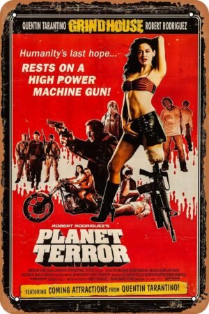 Planet Terror Horror Movie Poster Tin Sign Vintage Metal Sign Retro Wall Decor 12x8 Inches