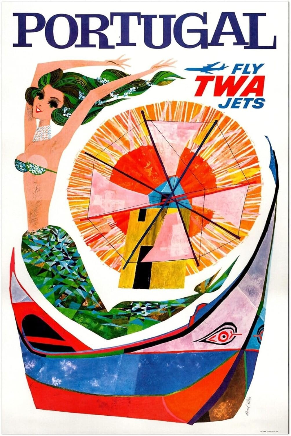 Portugal - Fly TWA - Vintage Airline Travel Poster Travel Posters (8x12(US/CANonly))