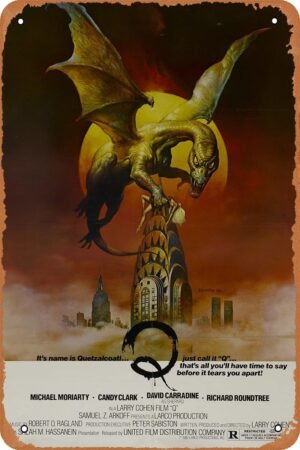 Q Horror Movie Poster Tin Sign Vintage Metal Sign Retro Wall Decor 12x8 Inches