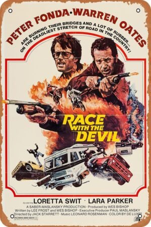 Race with the Devil Horror Movie Poster Tin Sign Vintage Metal Sign Retro Wall Decor 12x8 Inches