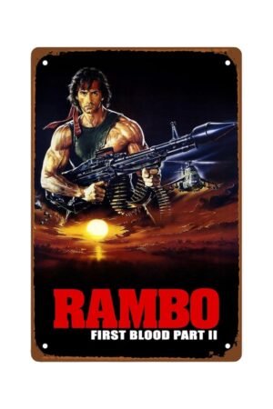 Rambo Action Movie Man Cave Decor Action Fighting Film Metal Wall Tin Sign Retro Gift Vintage Classic Fighting Film Decorations 8"x12"