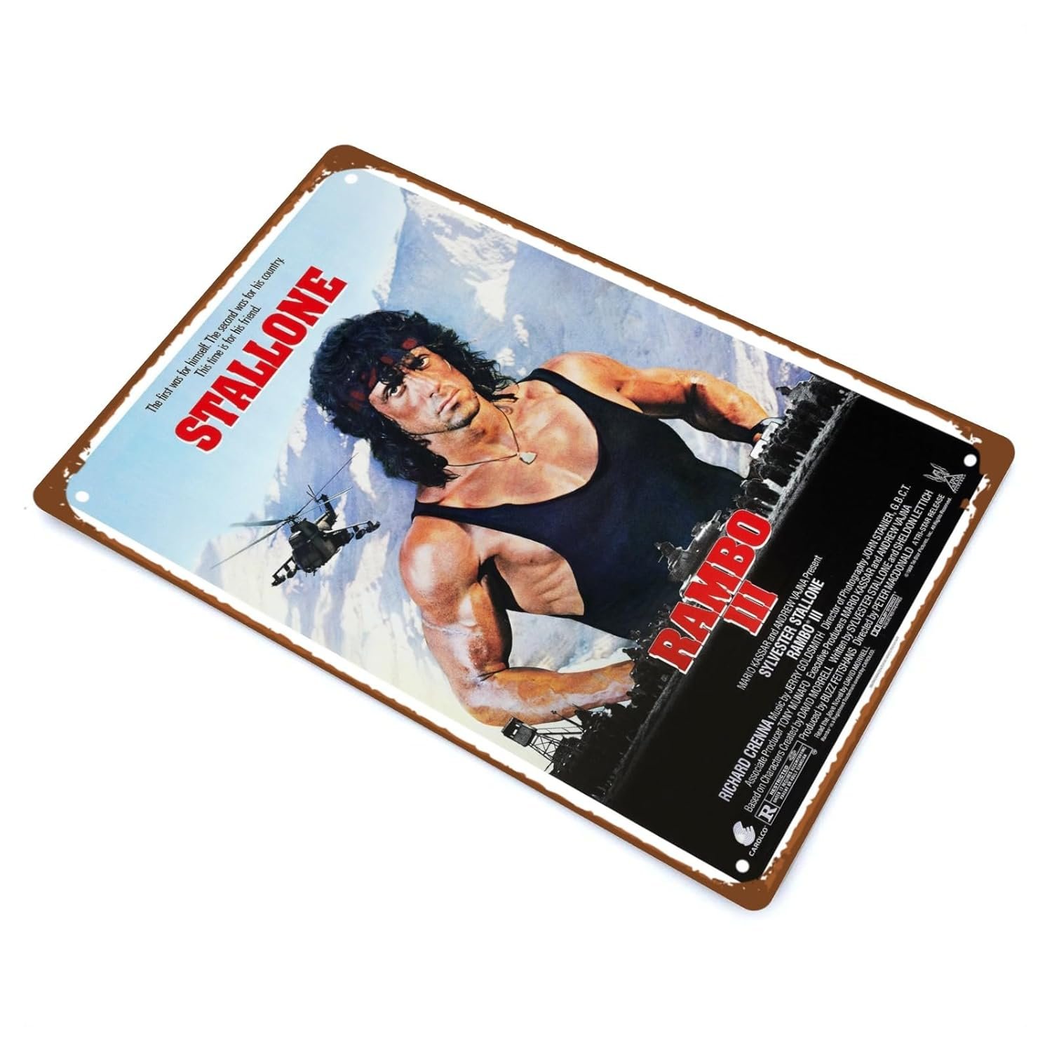 Rambo Action Movie Metal Wall Tin Sign Classic Fighting Movies Man Cave Decor Retro Gift Vintage Adventure Fighting Films Retro Decorations 8"x12"
