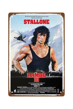 Rambo Action Movie Metal Wall Tin Sign Classic Fighting Movies Man Cave Decor Retro Gift Vintage Adventure Fighting Films Retro Decorations 8"x12"