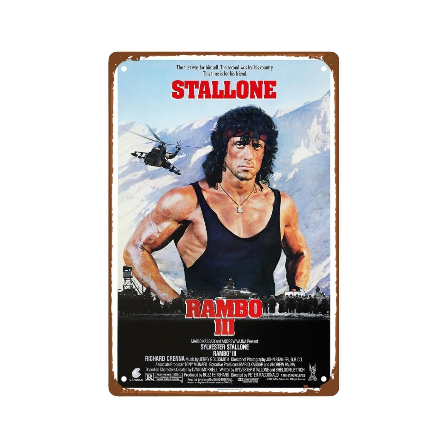 Rambo Action Movie Metal Wall Tin Sign Classic Fighting Movies Man Cave Decor Retro Gift Vintage Adventure Fighting Films Retro Decorations 8"x12"