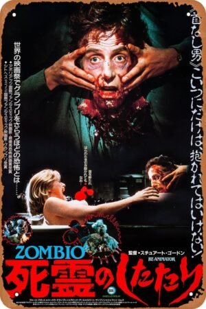 Re-Animator 1987 Horror Movie Poster Tin Sign Vintage Metal Sign Retro Wall Decor 12x8 Inches
