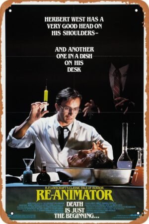 Re-Animator Horror Movie Poster Tin Sign Vintage Metal Sign Retro Wall Decor 12x8 Inches