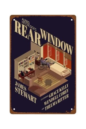 Rear Window Movies Country Rustic Metal Wall Tin Sign Suspense Thriller Movie Man Cave Decor Retro Gift Vintage Decorations Classic Retro Films 8"x12"