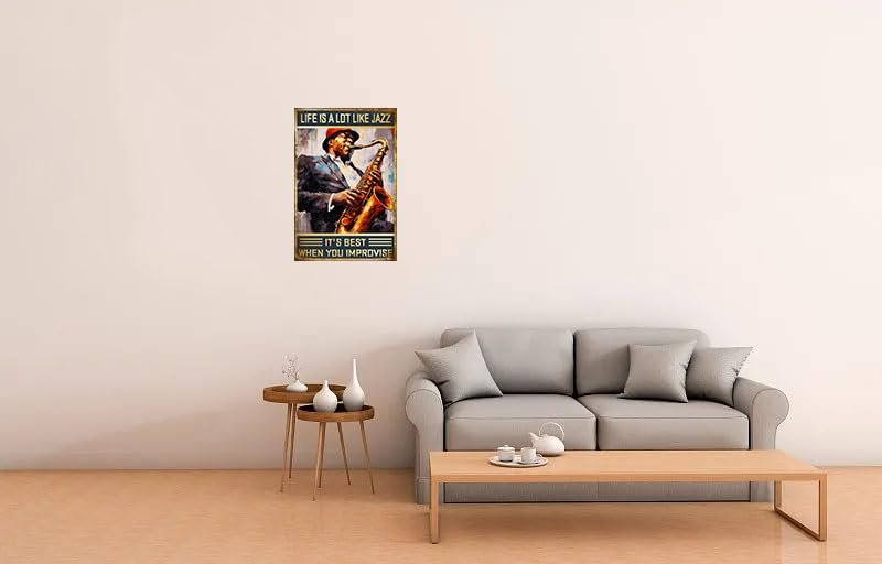 Retro Metal Tin Life is a Lot Like Jazz Best When You Impvovise Jazz Posters Saxophone Vintage Home Garage Man Cave Bar Pub Wall Decor 12x8 Inch