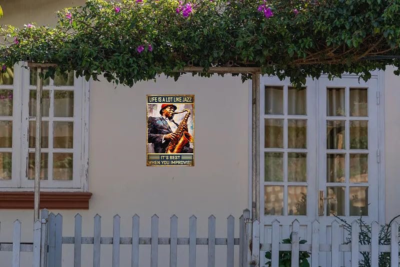 Retro Metal Tin Life is a Lot Like Jazz Best When You Impvovise Jazz Posters Saxophone Vintage Home Garage Man Cave Bar Pub Wall Decor 12x8 Inch