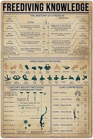 Retro Metal Tin Sign Knowledge Poster Freediving Knowledge Poster Tin Sign Wall Poster Decor Funny Retro Bar Coffee Club Pub Gift Wall Decor Sign 6x8 Inch.