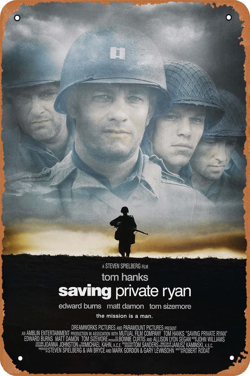 Saving Private Ryan Movie Poster Vintage Tin Sign for Cafe Bar Garage Home Wall Art Decor Gift Retro Metal Sign 12 X 8 inch