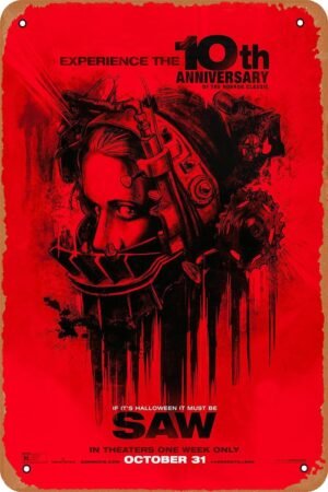 Saw 10th Anniversary Horror Movie Poster Tin Sign Vintage Metal Sign Retro Wall Decor 12x8 Inches