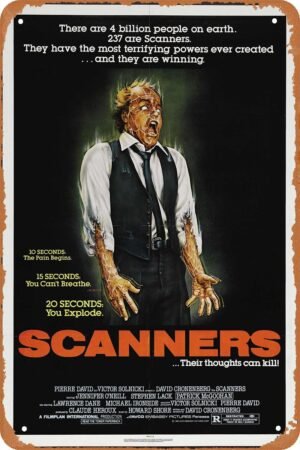Scanners 1981 Horror Movie Poster Tin Sign Vintage Metal Sign Retro Wall Decor 12x8 Inches