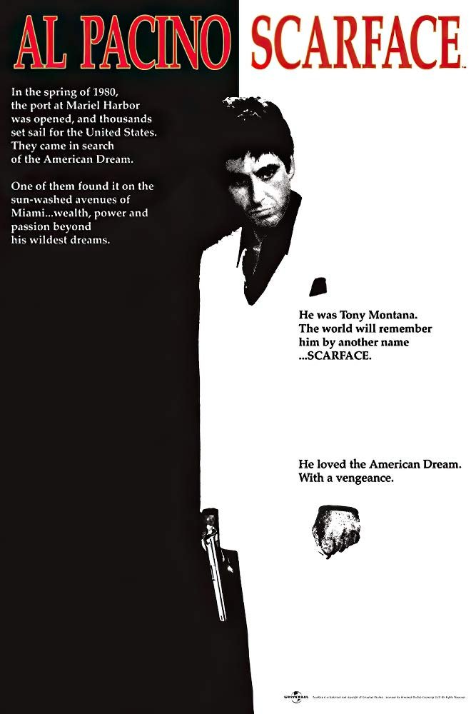 Scarface Movie (Al Pacino, Black and White) Poster Print - 24x36 Collections Poster Print, 24x36 Poster Print, 24x36