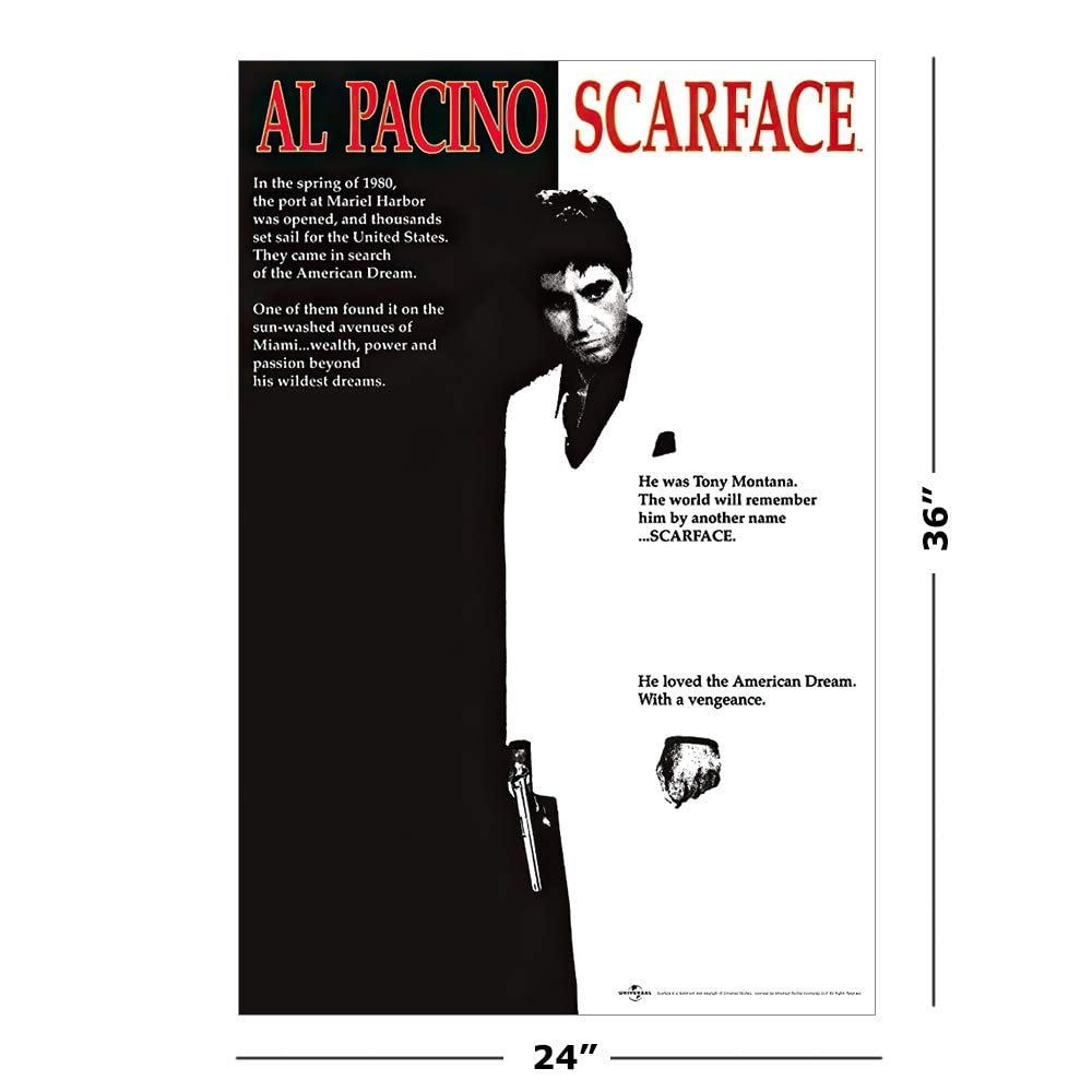 Scarface Movie (Al Pacino, Black and White) Poster Print - 24x36 Collections Poster Print, 24x36 Poster Print, 24x36