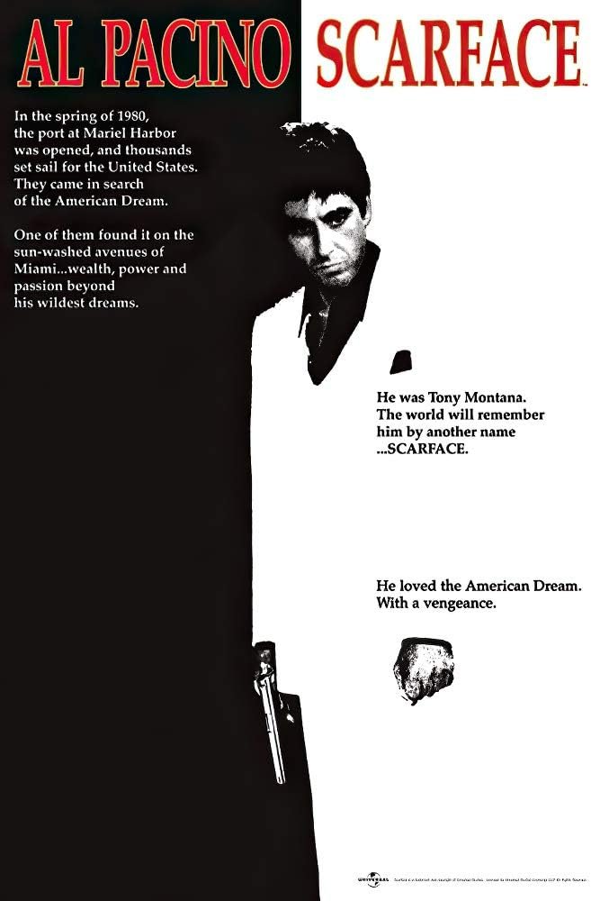 Scarface Movie (Al Pacino, Black and White) Poster Print - 24x36 Collections Poster Print, 24x36 Poster Print, 24x36
