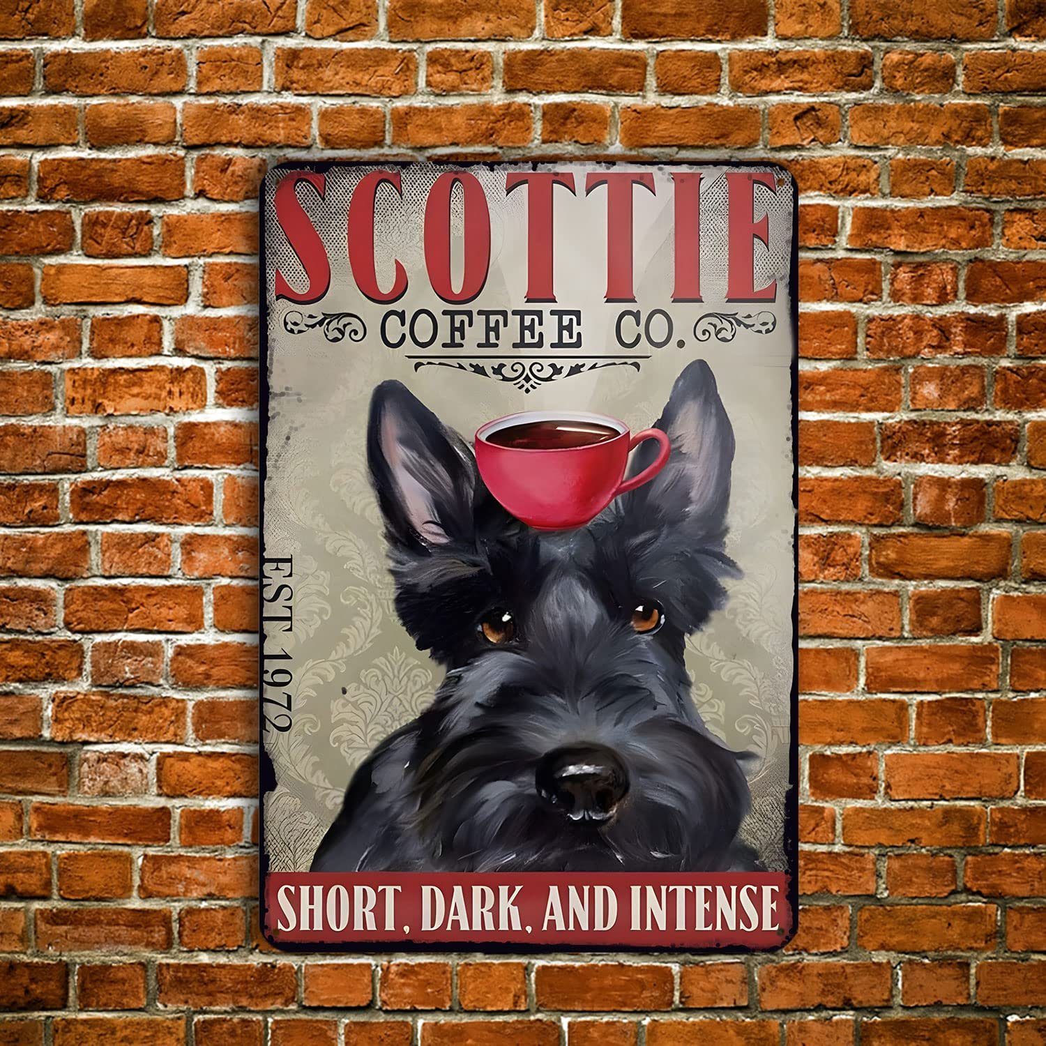 Scottish Terrier Dog Coffee Company Metal Sign Rustic Decoration Vintage Tin Sign Home Kitchen Bar Cafe Club Cave Wall Decor Funny Dog Tin Sign 12 X 8 Inch