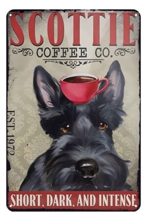 Scottish Terrier Dog Coffee Company Metal Sign Rustic Decoration Vintage Tin Sign Home Kitchen Bar Cafe Club Cave Wall Decor Funny Dog Tin Sign 12 X 8 Inch