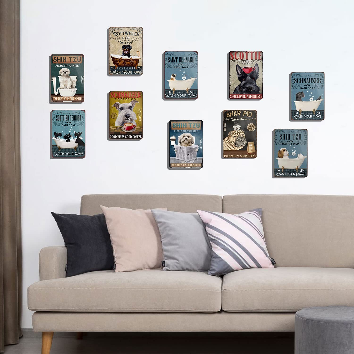 Scottish Terrier Dog Coffee Company Metal Sign Rustic Decoration Vintage Tin Sign Home Kitchen Bar Cafe Club Cave Wall Decor Funny Dog Tin Sign 12 X 8 Inch