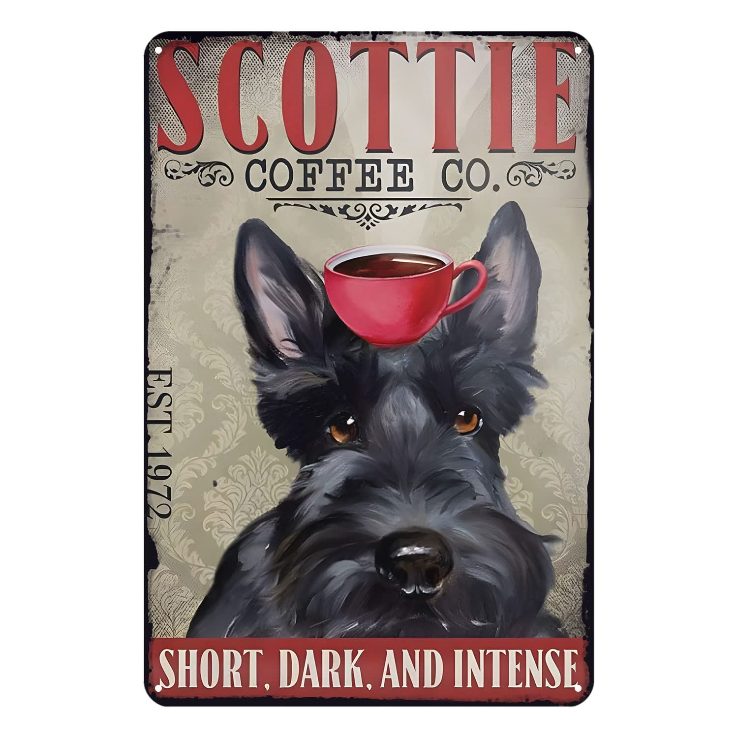 Scottish Terrier Dog Coffee Company Metal Sign Rustic Decoration Vintage Tin Sign Home Kitchen Bar Cafe Club Cave Wall Decor Funny Dog Tin Sign 12 X 8 Inch