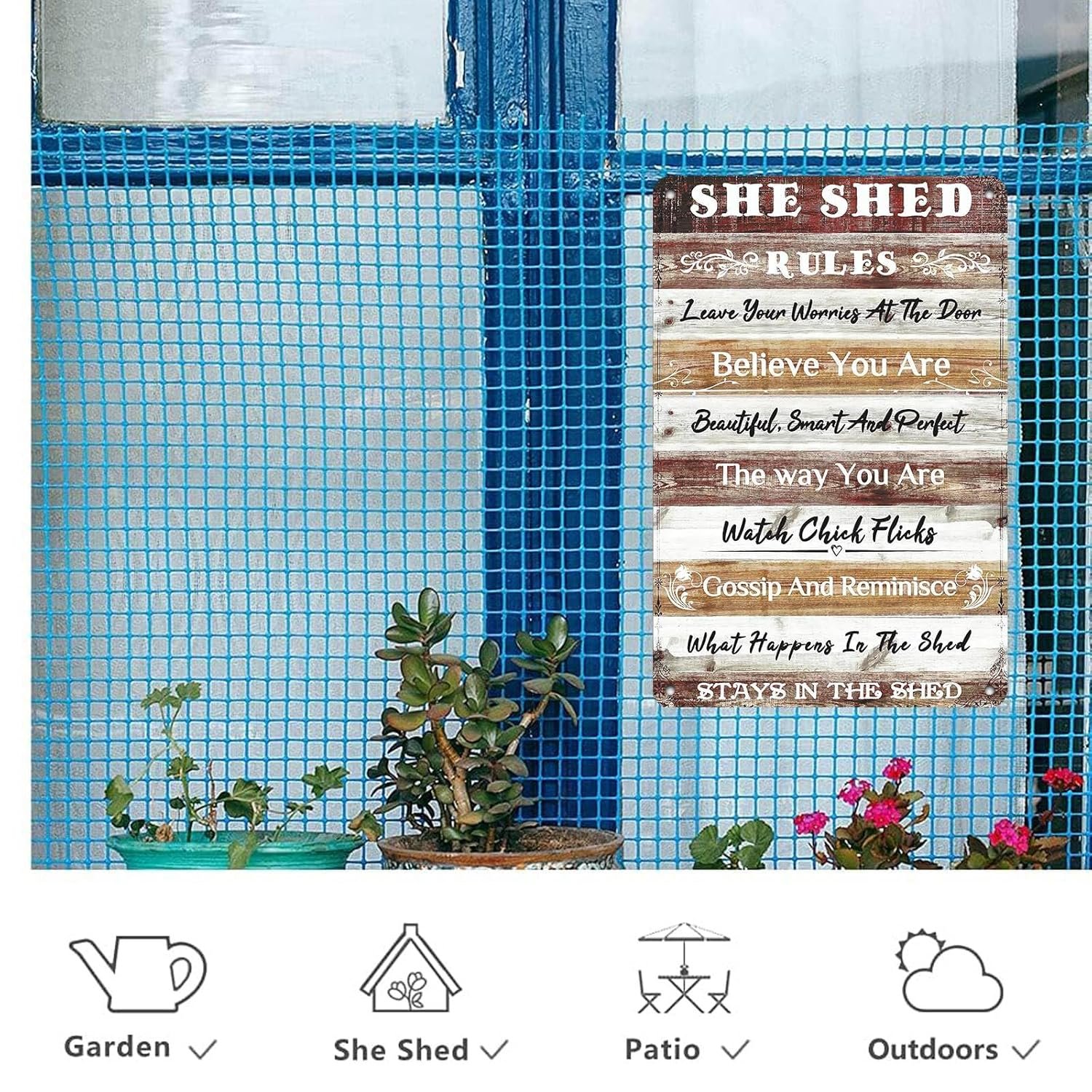 She Shed Decor Metal Tin Sign She Shed Rules Sign Farmhouse Wall Sign for Home Kitchen Garden Women Cave Gift for Girlfriend Ladies 12 * 8in