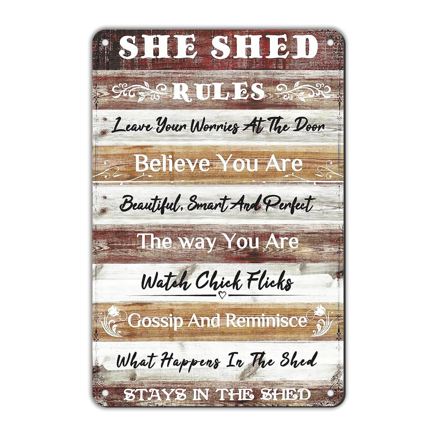 She Shed Decor Metal Tin Sign She Shed Rules Sign Farmhouse Wall Sign for Home Kitchen Garden Women Cave Gift for Girlfriend Ladies 12 * 8in