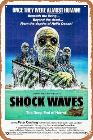 Shock Waves Horror Movie Poster Tin Sign Vintage Metal Sign Retro Wall Decor 12x8 Inches