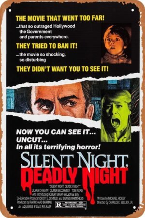 Silent Night, Deadly Night 1984 Horror Movie Poster Tin Sign Vintage Metal Sign Retro Wall Decor 12x8 Inches