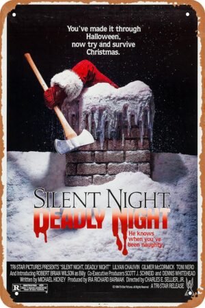 Silent Night, Deadly Night Horror Movie Poster Tin Sign Vintage Metal Sign Retro Wall Decor 12x8 Inches
