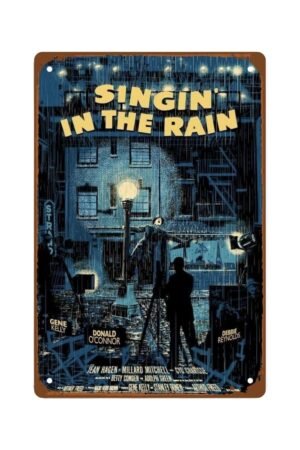 Singing In The Rain Movies Metal Wall Tin Sign Romantic Old Movies Art Deco Retro Gift Man Cave Decor Vintage Decorations Retro Romantic Drama Movies 8"x12"
