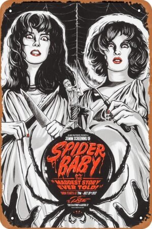 Spider Baby by Gary Pullin Horror Movie Poster Tin Sign Vintage Metal Sign Retro Wall Decor 12x8 Inches