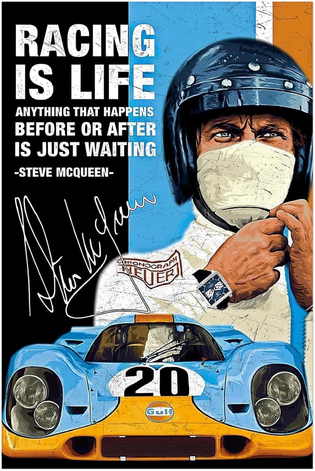 Steve McQueen - Racing is Life - Vintage Auto Racing Poster-24 x 36 Inches
