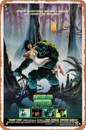 Swamp Thing 1982 Horror Movie Poster Retro Metal Tin Sign Vintage Style Sign for Bar Pub Home Coffee Wall Decor 8x12 Inch