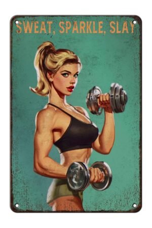 Sweat Sparkle Slay Metal Tin Sign Rustic Home Gym Wall Decor Fitness Studio Motivational Woman Cave Art Vintage Tin Sign For Yoga Room Workout Studio 12 * 8in