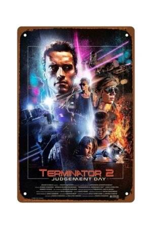 Terminator Judgment Day Films Man Cave Decor Science Fiction Movie Contemporary Metal Wall Tin Sign Retro Gift Vintage Decorations Classic Films 8"x12"
