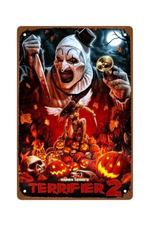 Terrifier 2 Metal Wall Tin Sign wall art Horror Movie room decor Man Cave Decor Retro Gift Vintage Decorations 8"x12"