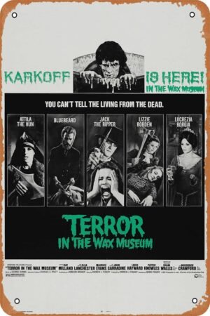 Terror in the Wax Museum Horror Movie Poster Tin Sign Vintage Metal Sign Retro Wall Decor 12x8 Inches