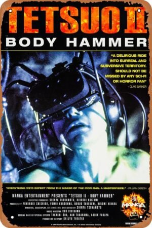 Tetsuo II Body Hammer Horror Movie Poster Tin Sign Vintage Metal Sign Retro Wall Decor 12x8 Inches