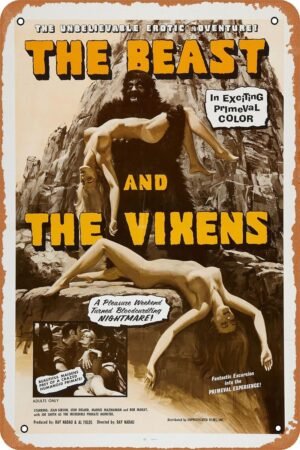 The Beast and the Vixens Horror Movie Poster Tin Sign Vintage Metal Sign Retro Wall Decor 12x8 Inches