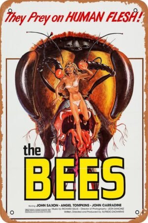 The Bees Horror Movie Poster Tin Sign Vintage Metal Sign Retro Wall Decor 12x8 Inches
