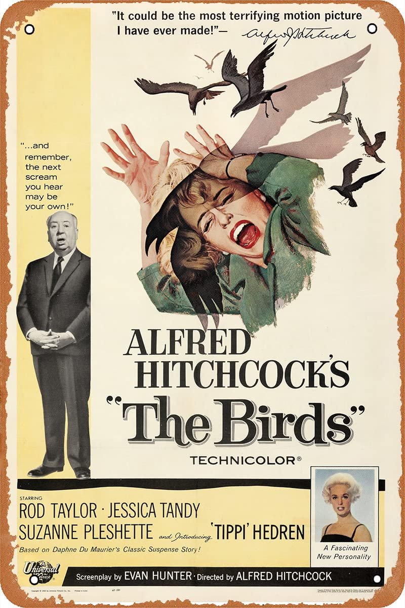 The Birds 1963 Movie Poster Movie Metal Tin Sign Retro Vintage Wall Art Decor Gifts for Man Women 8x12 inches