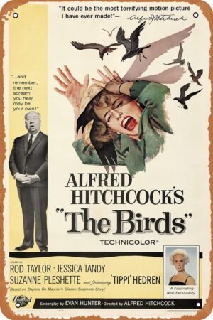 The Birds 1963 Movie Poster Movie Metal Tin Sign Retro Vintage Wall Art Decor Gifts for Man Women 8x12 inches