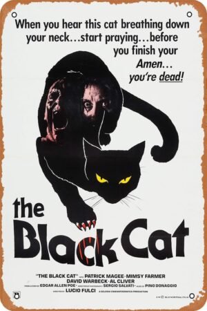 The Black Cat 1984 Horror Movie Poster Tin Sign Vintage Metal Sign Retro Wall Decor 12x8 Inches