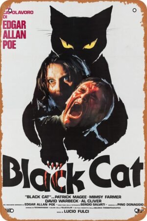 The Black Cat Horror Movie Poster Tin Sign Vintage Metal Sign Retro Wall Decor 12x8 Inches