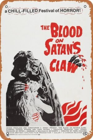 The Blood on Satan's Claw 1971 Horror Movie Poster Tin Sign Vintage Metal Sign Retro Wall Decor 12x8 Inches